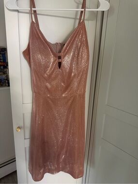 Sparkle Rose Gold Slip Dress with Strappy V-Neck - Size 12